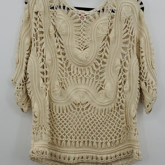 Lilian XL Women's Crochet Short Sleeve Open Knit Sweater Cream - Picture 10 of 17